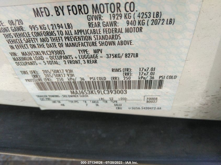 2020 FORD ECOSPORT TITANIUM - MAJ6S3KL9LC393003