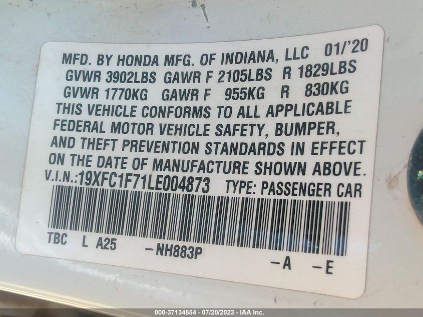 2020 HONDA CIVIC SEDAN EX-L - 19XFC1F71LE004873