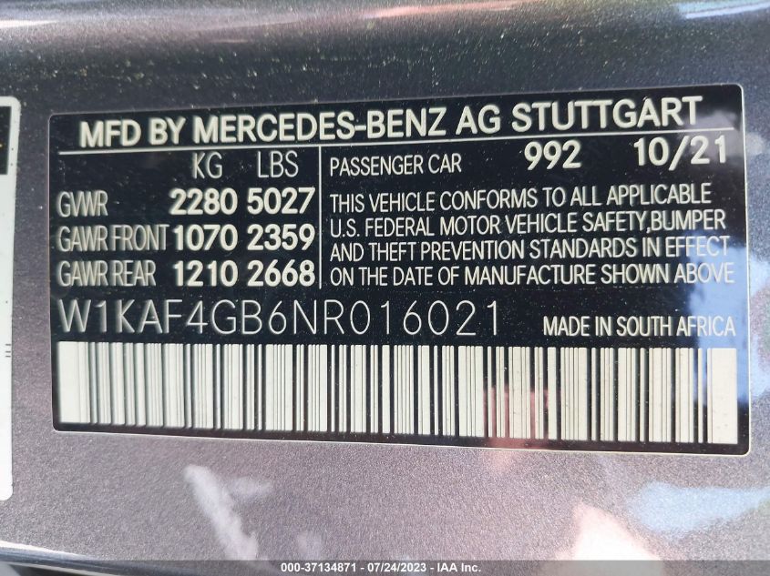 2022 MERCEDES-BENZ C-CLASS C 300 - W1KAF4GB6NR016021