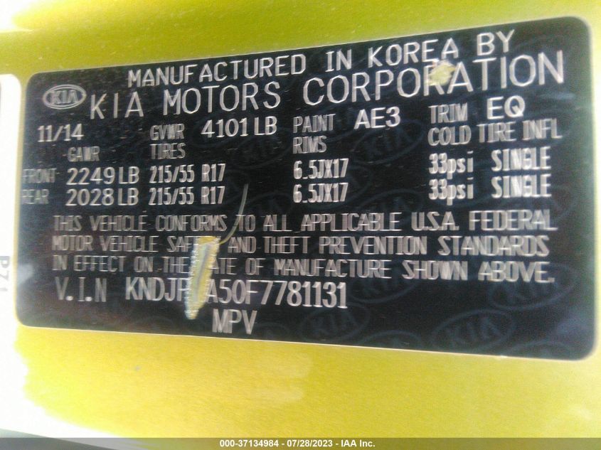 2015 KIA SOUL + - KNDJP3A50F7781131