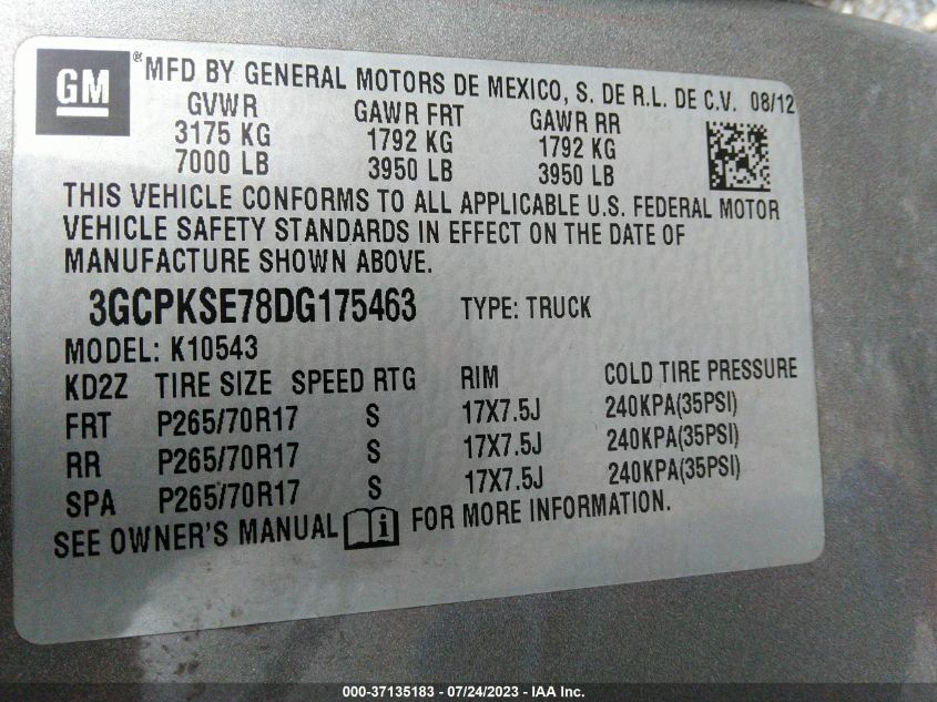 2013 CHEVROLET SILVERADO 1500 LT - 3GCPKSE78DG175463
