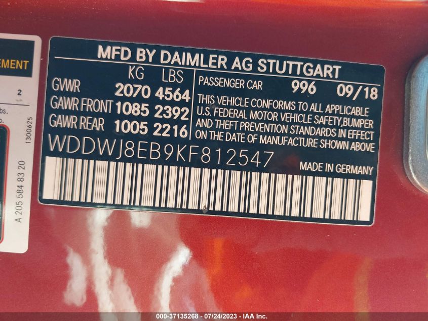 2019 MERCEDES-BENZ C-CLASS C 300 - WDDWJ8EB9KF812547