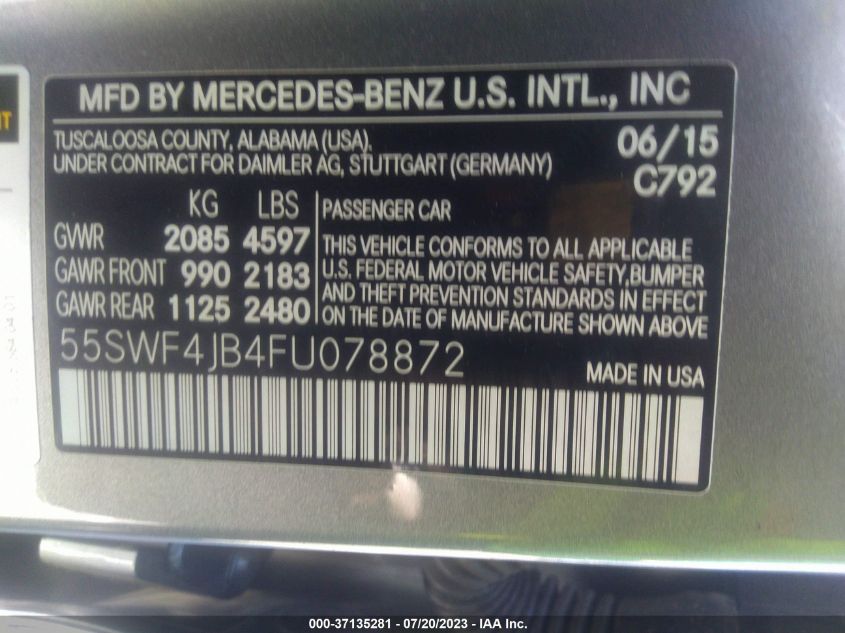 55SWF4JB4FU078872 2015 MERCEDES-BENZ C-CLASS, photo no. 9