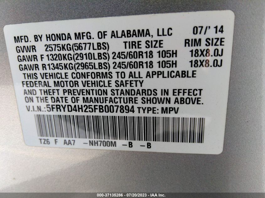 2015 ACURA MDX - 5FRYD4H25FB007894