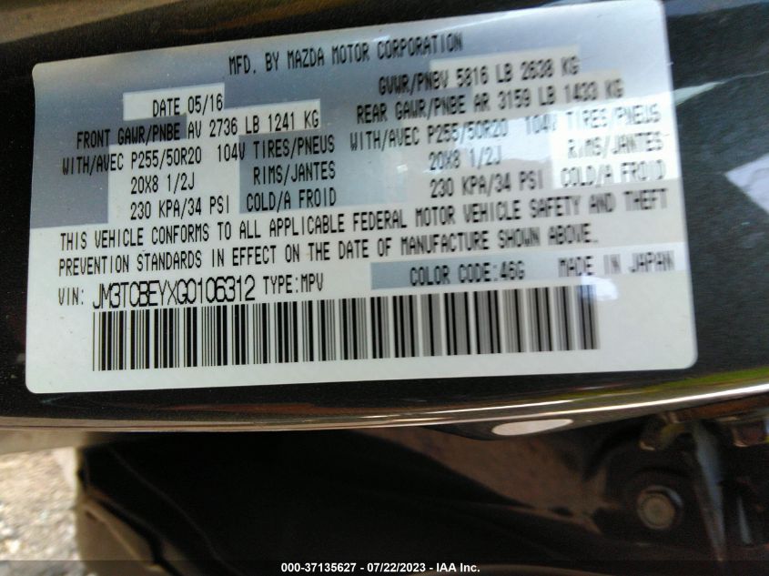 2016 MAZDA CX-9 SIGNATURE - JM3TCBEYXG0106312