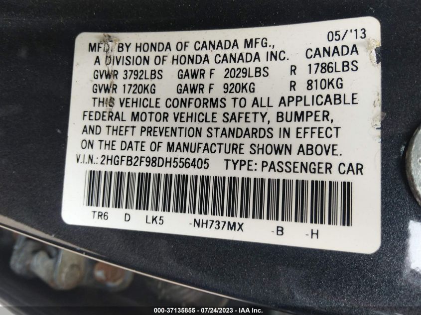 2013 HONDA CIVIC SDN EX-L - 2HGFB2F98DH556405
