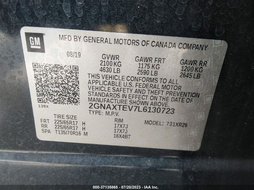 2020 CHEVROLET EQUINOX LT - 2GNAXTEV7L6130723