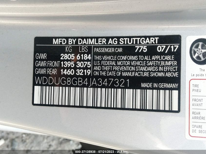 2018 MERCEDES-BENZ S-CLASS S 560 - WDDUG8GB4JA347321