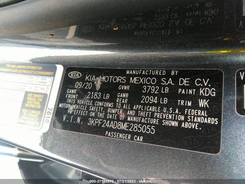 2021 KIA FORTE FE/LXS - 3KPF24AD8ME285055