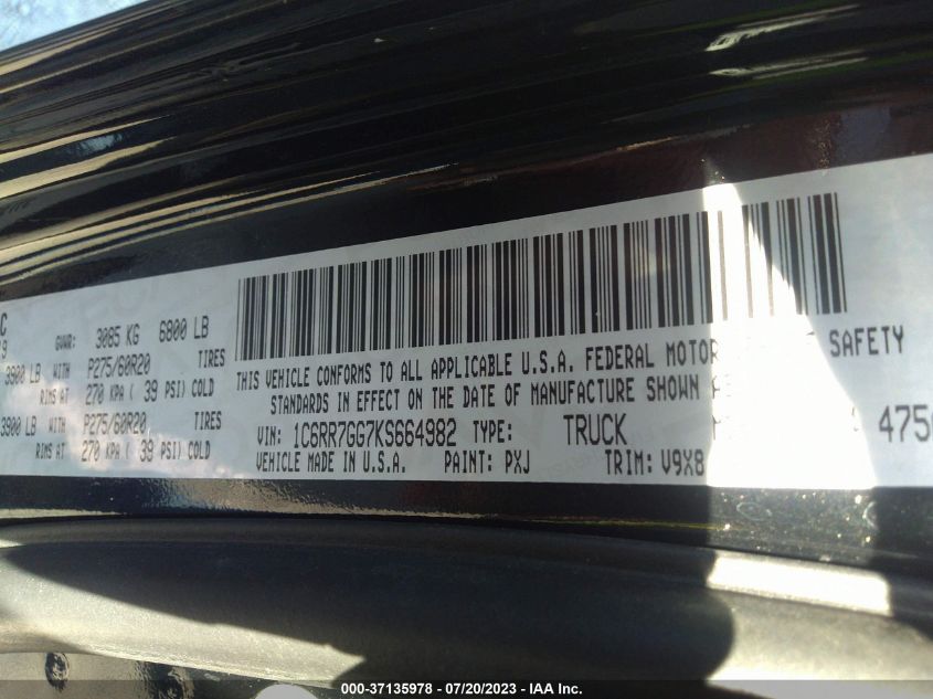 2019 RAM 1500 CLASSIC SLT - 1C6RR7GG7KS664982