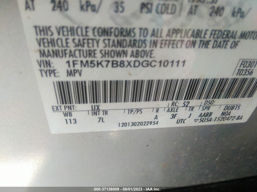 2013 FORD EXPLORER - 1FM5K7B8XDGC10111
