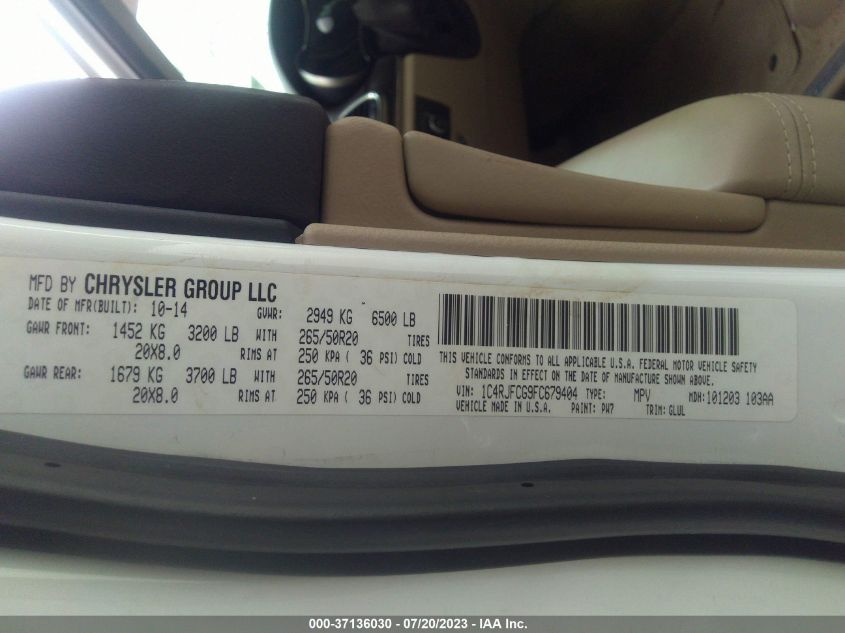 2015 JEEP GRAND CHEROKEE OVERLAND - 1C4RJFCG9FC679404