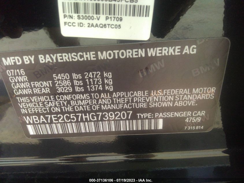 2017 BMW 7 SERIES 740I - WBA7E2C57HG739207