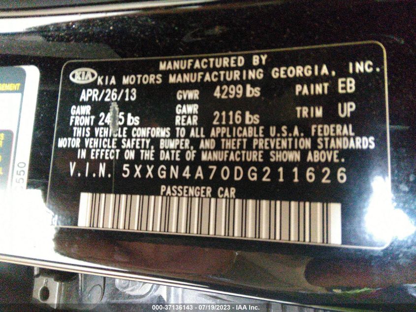 2013 KIA OPTIMA EX - 5XXGN4A70DG211626