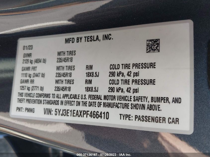 2023 TESLA MODEL 3 - 5YJ3E1EAXPF466410