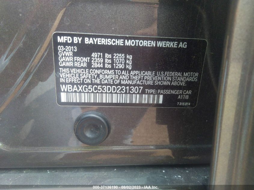 2013 BMW 528I WBAXG5C53DD231307