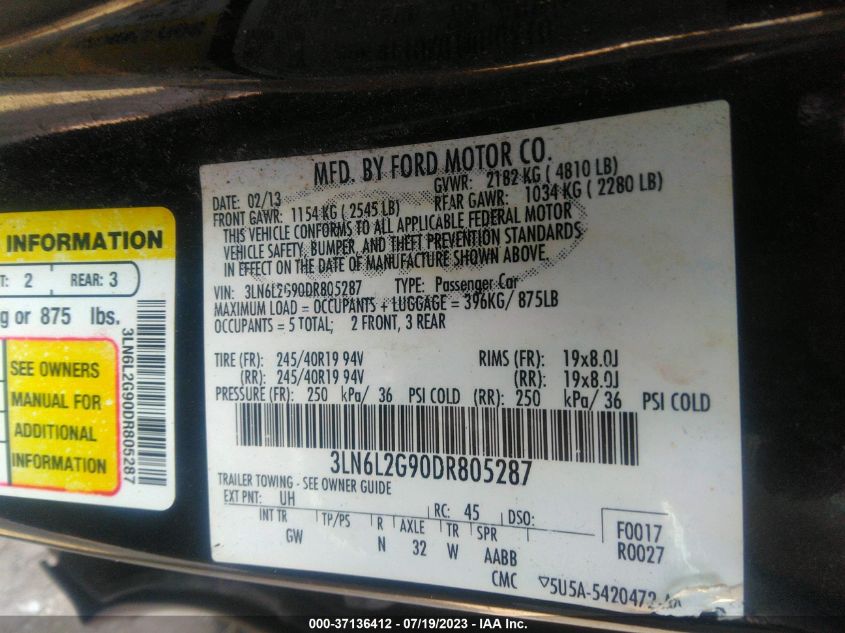 2013 LINCOLN MKZ - 3LN6L2G90DR805287