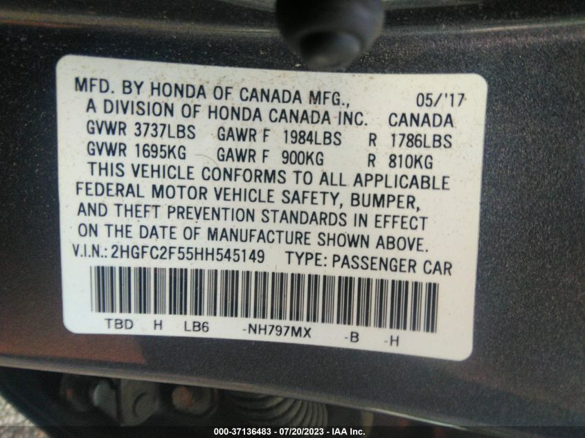 2017 HONDA CIVIC SEDAN LX - 2HGFC2F55HH545149