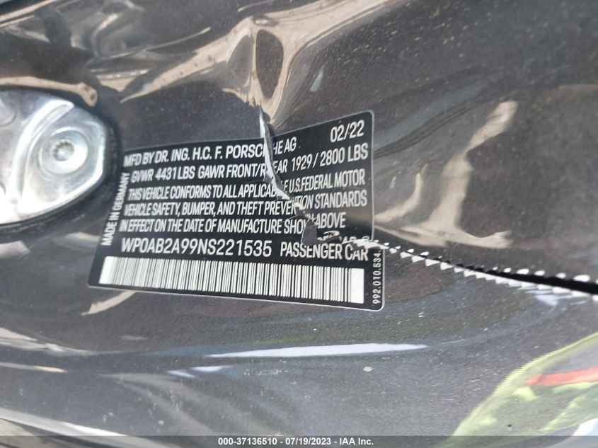 2022 PORSCHE 911 CARRERA - WP0AB2A99NS221535
