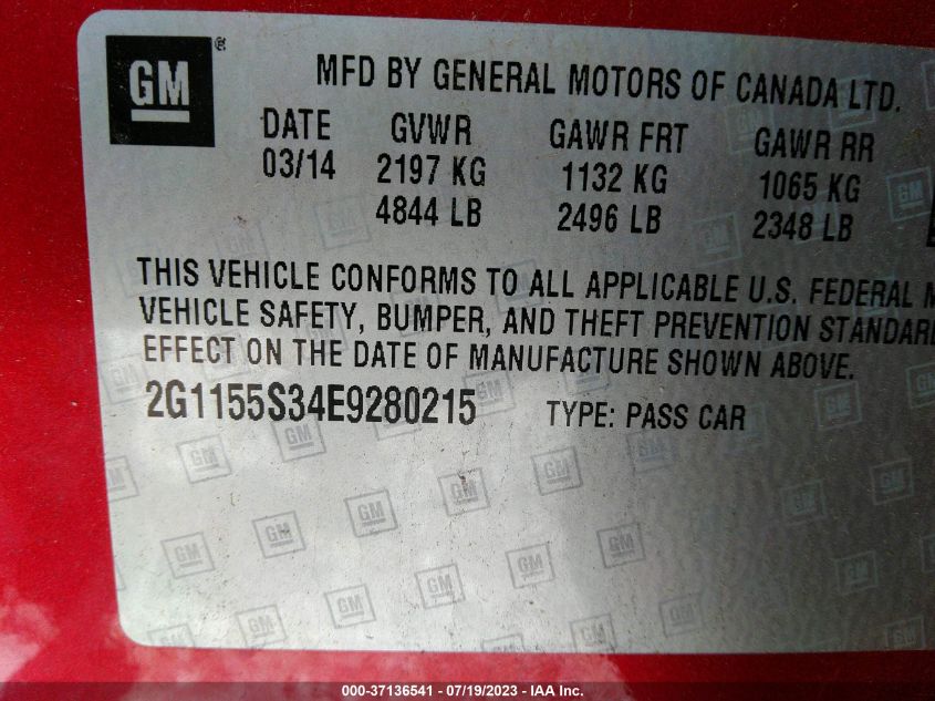 2014 CHEVROLET IMPALA LTZ - 2G1155S34E9280215