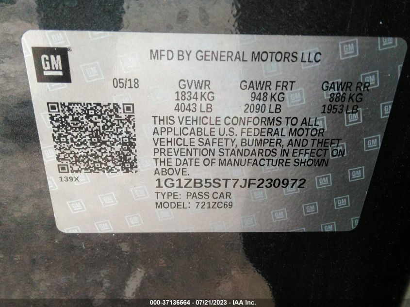 2018 CHEVROLET MALIBU LS - 1G1ZB5ST7JF230972