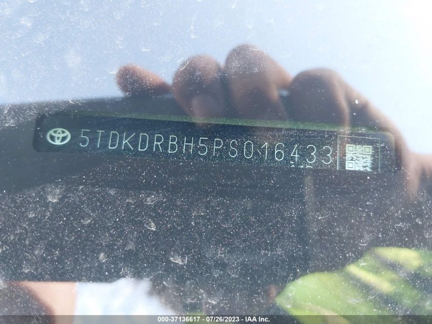 VIN 5TDKDRBH5PS016433 2023 TOYOTA HIGHLANDER L/LE/XLE/LIMITED/PLATINUM