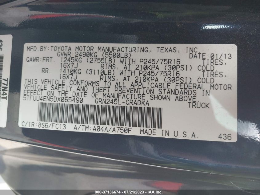 2013 TOYOTA TACOMA - 5TFUU4EN5DX065490