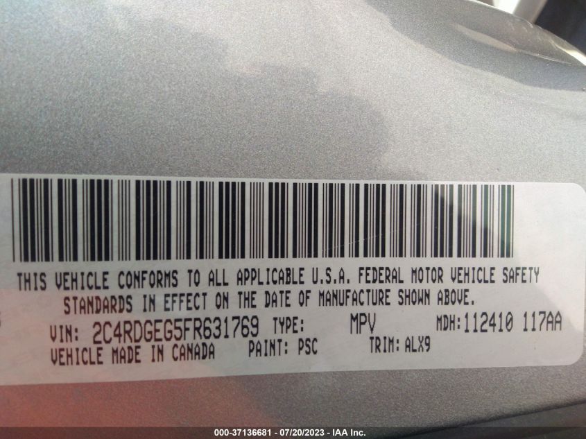 2015 DODGE GRAND CARAVAN R/T - 2C4RDGEG5FR631769