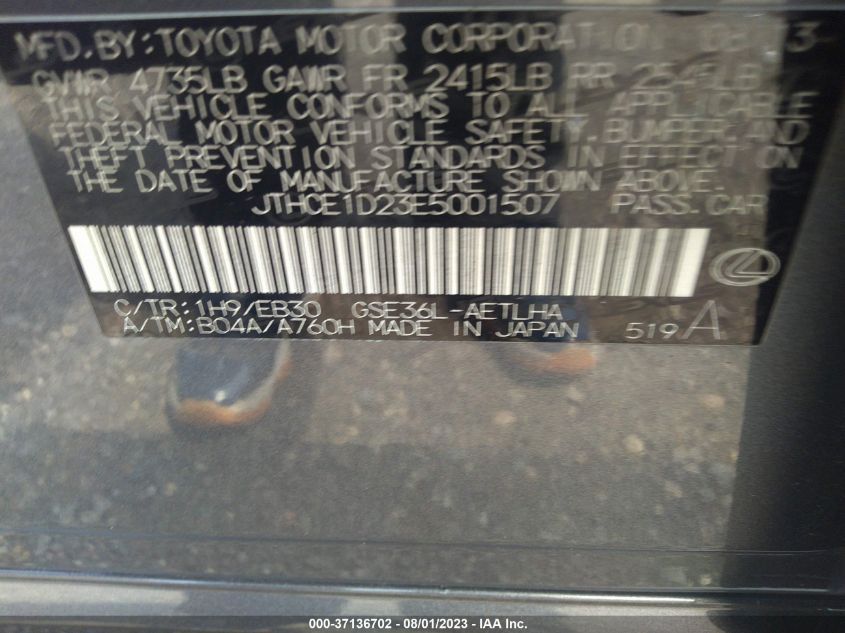 2014 LEXUS IS 350 - JTHCE1D23E5001507