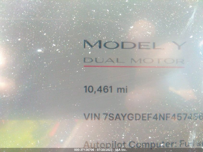 2022 TESLA MODEL Y - 7SAYGDEF4NF457456