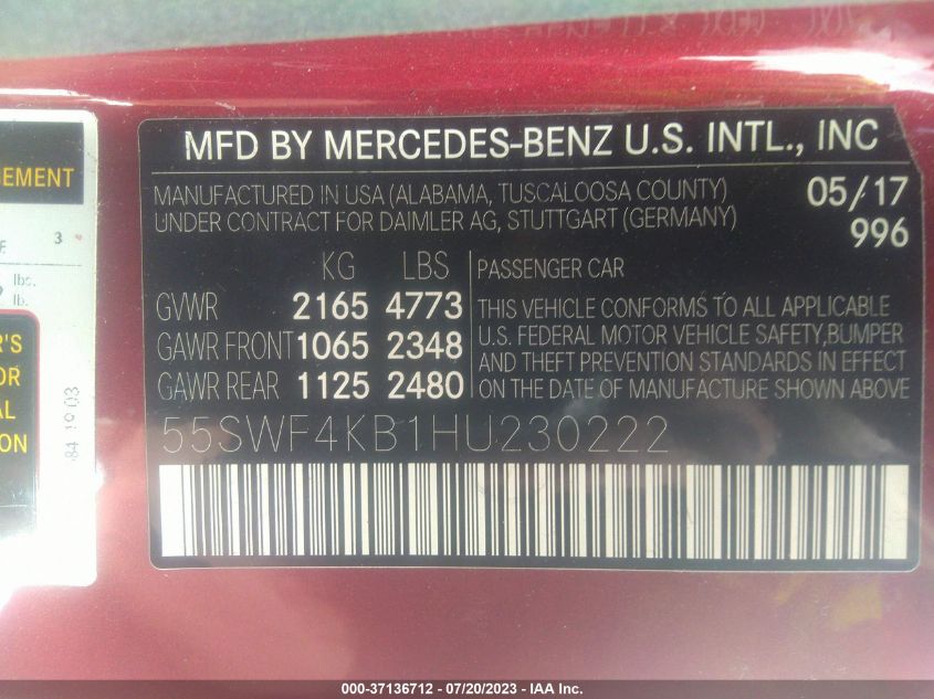 2017 MERCEDES-BENZ C-CLASS C 300 - 55SWF4KB1HU230222