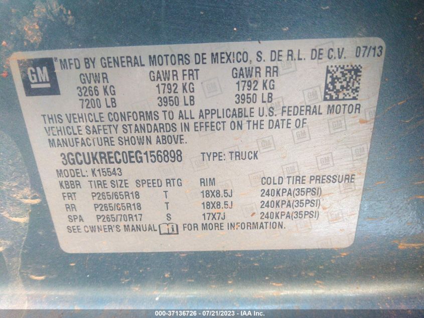2014 CHEVROLET SILVERADO 1500 LT - 3GCUKREC0EG156898