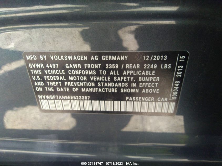 2014 VOLKSWAGEN CC SPORT - WVWBP7AN9EE523387