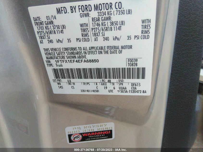 2014 FORD F-150 XL/XLT/STX/LARIAT/FX4 - 1FTFX1EF4EFA68850