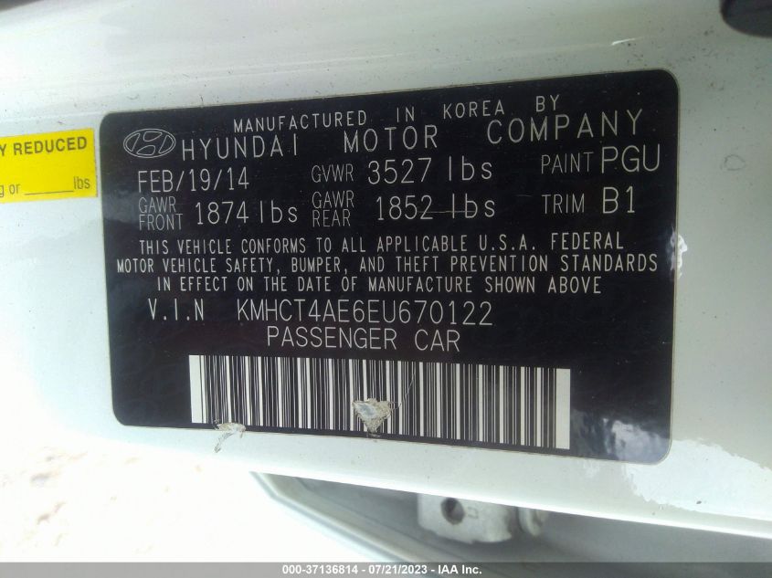 2014 HYUNDAI ACCENT GLS - KMHCT4AE6EU670122