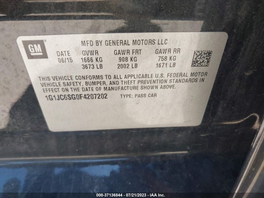 2015 CHEVROLET SONIC LT - 1G1JC6SGOF4207202