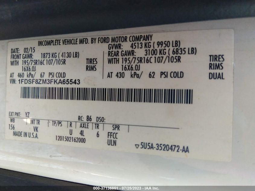 2015 FORD TRANSIT-350 CAB 1FDSF8ZM3FKA65543