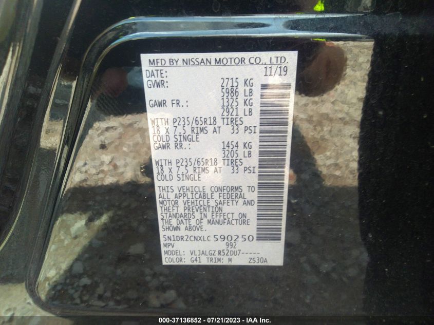 2020 NISSAN PATHFINDER SL - 5N1DR2CNXLC590250