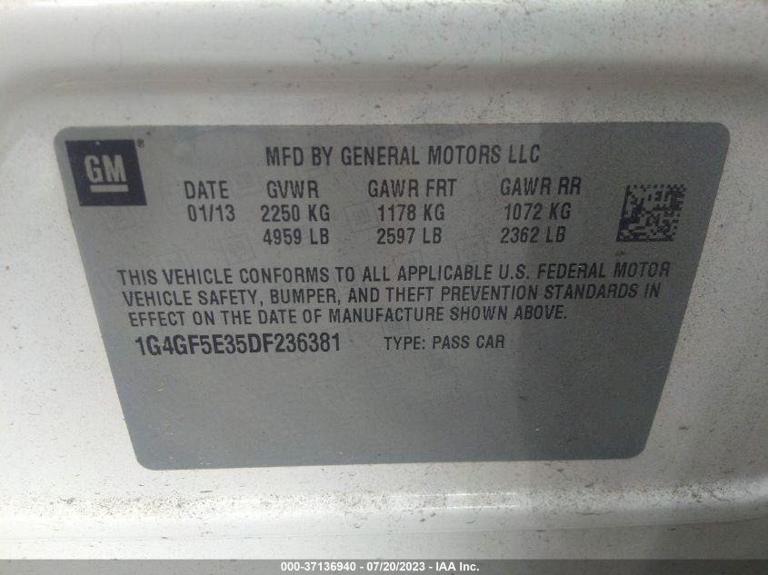 2013 BUICK LACROSSE PREMIUM 1 - 1G4GF5E35DF236381