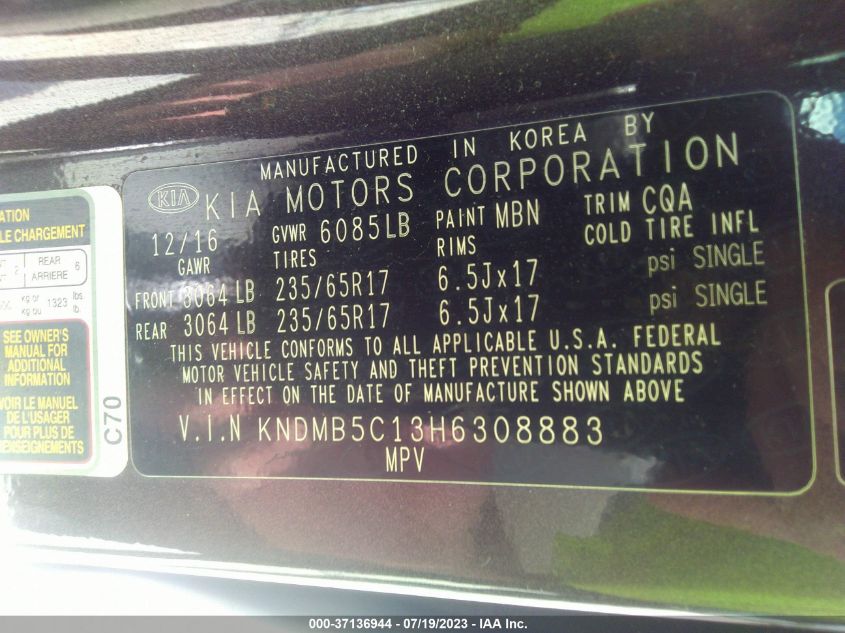 2017 KIA SEDONA LX - KNDMB5C13H6308883