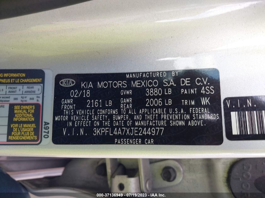 2018 KIA FORTE LX - 3KPFL4A7XJE244977