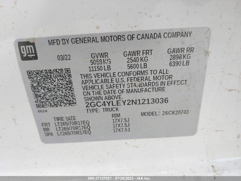 2022 CHEVROLET SILVERADO K2500 HEAVY DUTY - 2GC4YLEY2N1213036