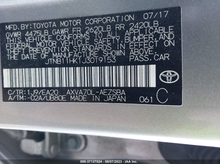 2018 TOYOTA CAMRY LE/SE/XLE/L - JTNB11HK1J3019153
