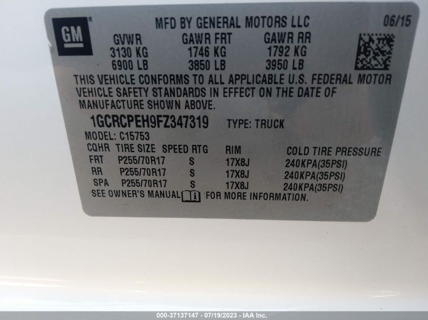 2015 CHEVROLET SILVERADO 1500 WORK TRUCK - 1GCRCPEH9FZ347319