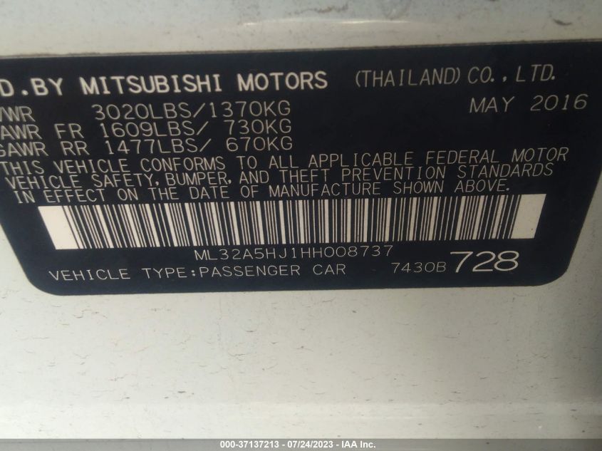 2017 MITSUBISHI MIRAGE GT - ML32A5HJ1HH008737