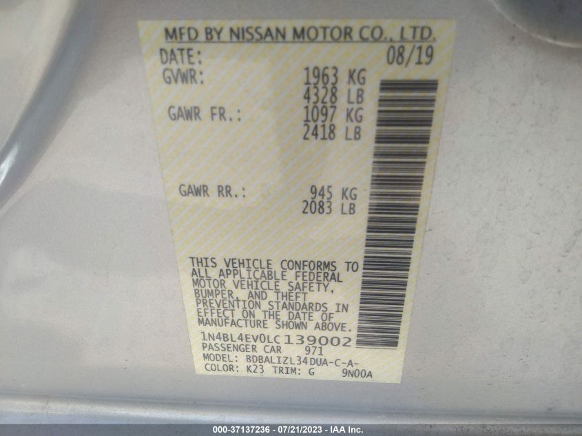2020 NISSAN ALTIMA SL - 1N4BL4EV0LC139002