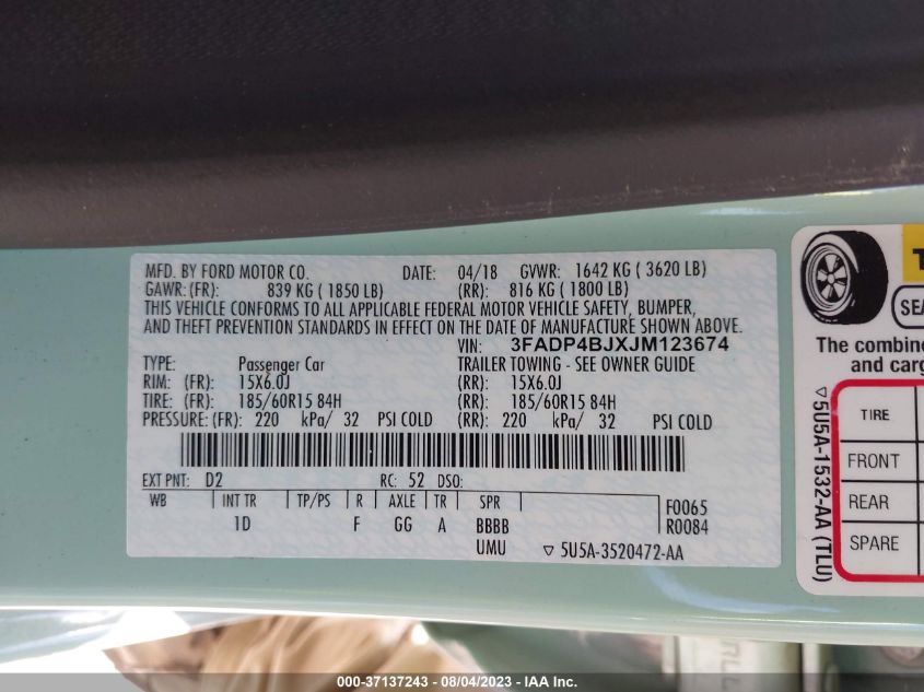 2018 FORD FIESTA SE - 3FADP4BJXJM123674