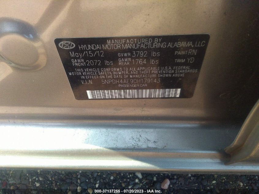 2013 HYUNDAI ELANTRA GLS PZEV - 5NPDH4AE9DH179143