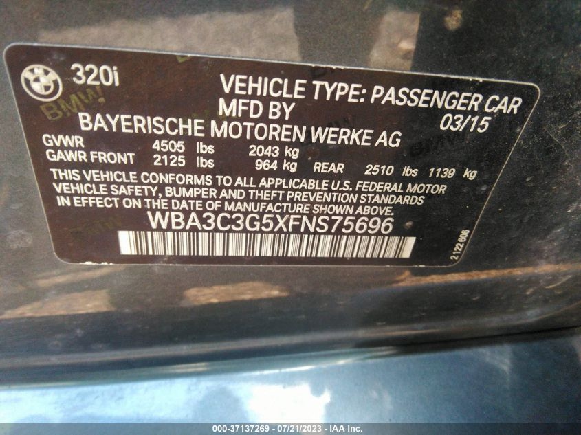 2015 BMW 3 SERIES 320I XDRIVE - WBA3C3G5XFNS75696