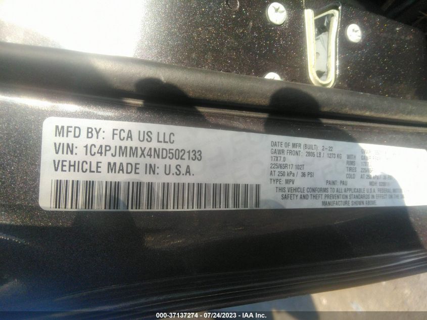 2022 JEEP CHEROKEE LATITUDE LUX - 1C4PJMMX4ND502133